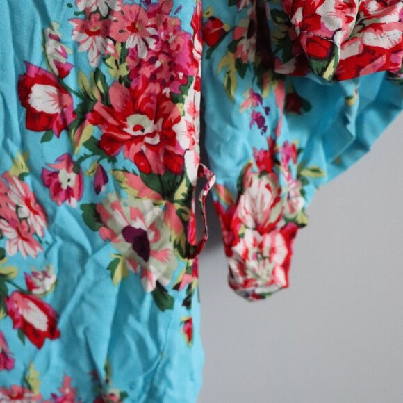 Floral Women's Sz L/XL Open Front Mid Sleeve Cover Up Wrap Kimono Robe - Picture 8 of 10